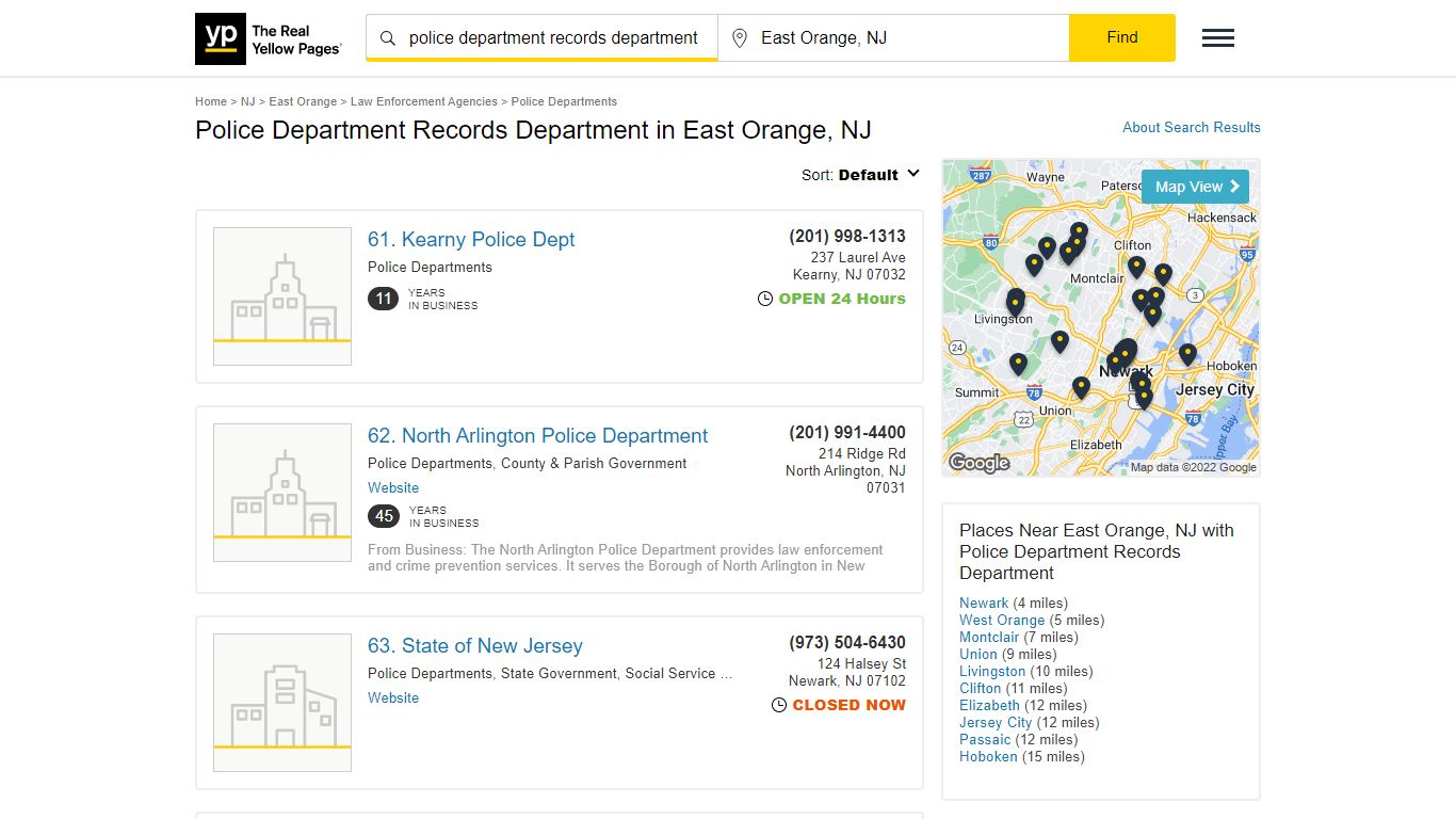 Police Department Records Department in East Orange, NJ