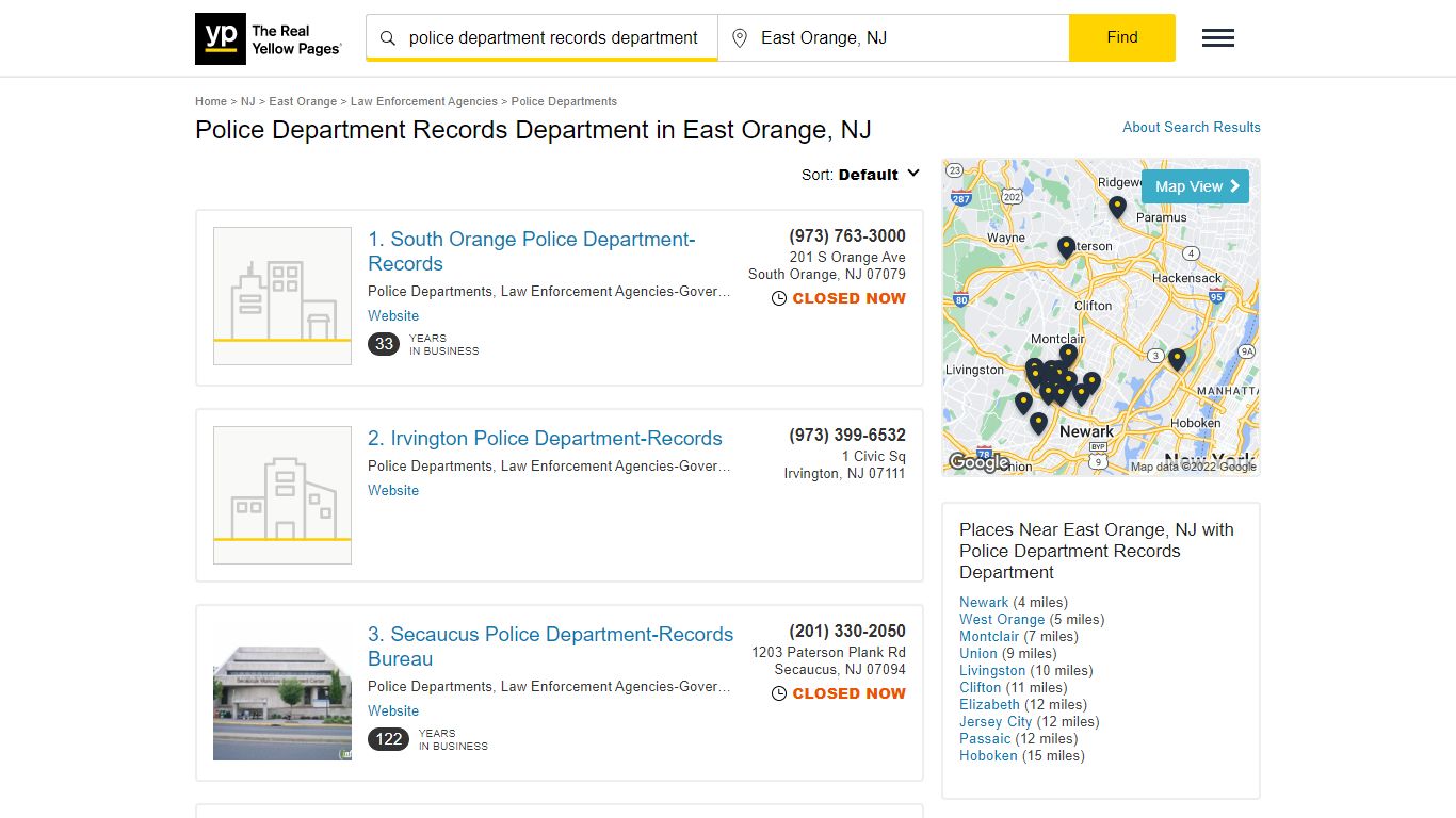 Police Department Records Department in East Orange, NJ